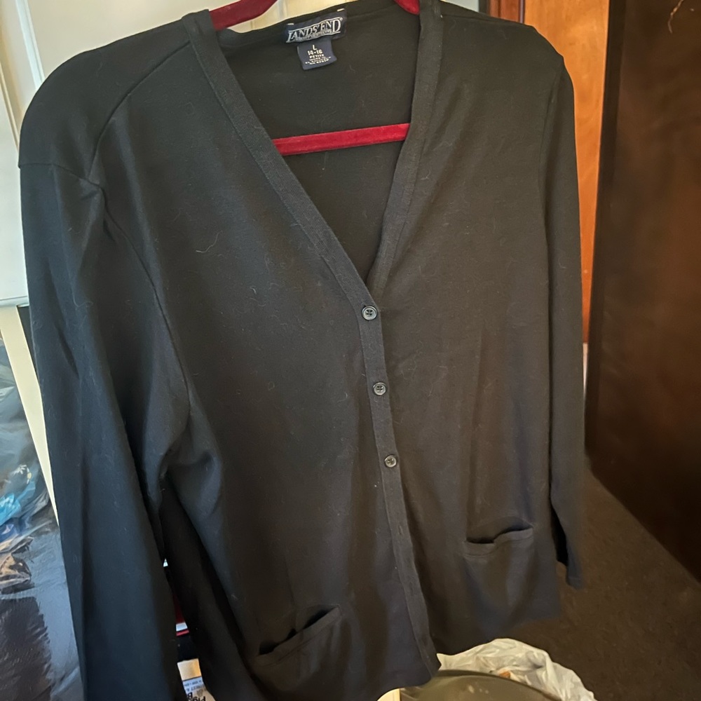 Lands end lightweight black button down cardigan size large
